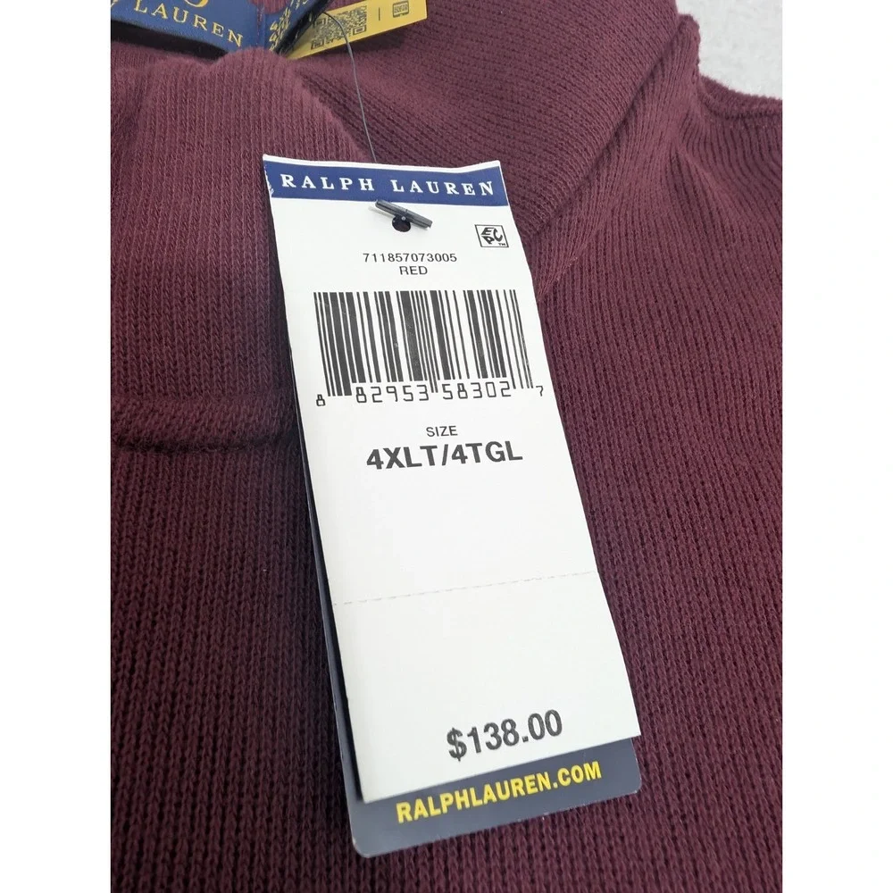 NEW Polo Ralph Lauren 1/4 Zip Pullover Sweater Mens 4XLT Red Burgundy Flesh Pony